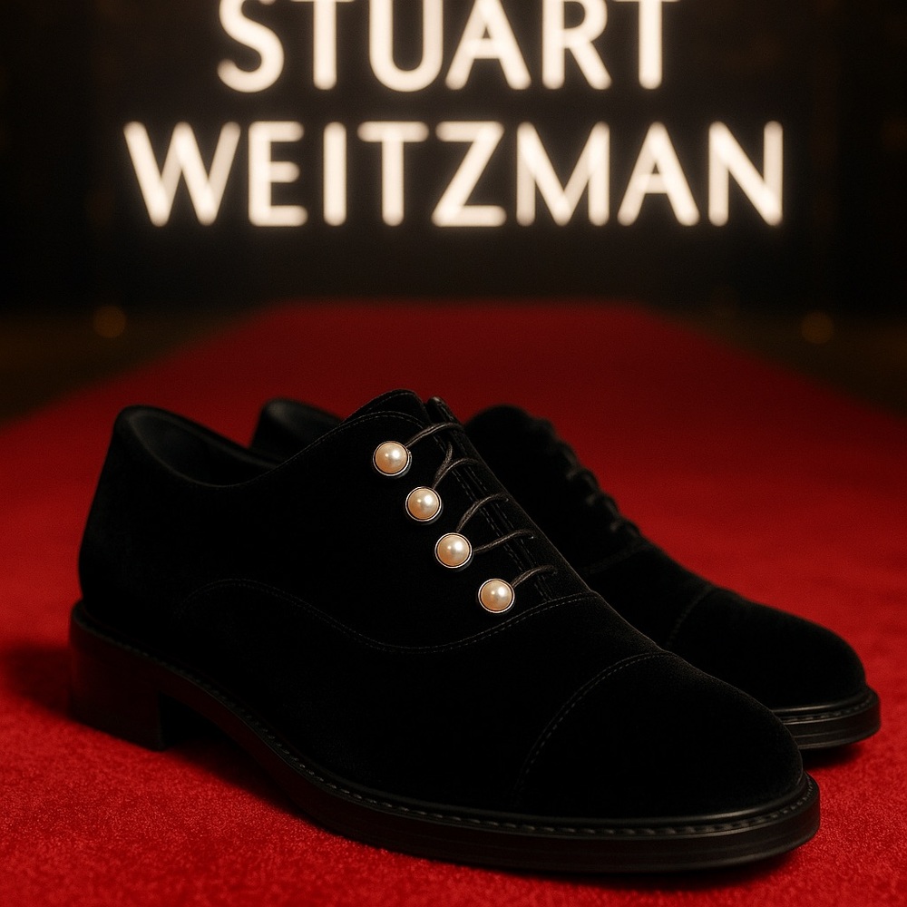 Stuart Weitzman Black Velvet Pearl Lace-Up Oxford Shoes – Size 9 NEW WO TAG/BOX